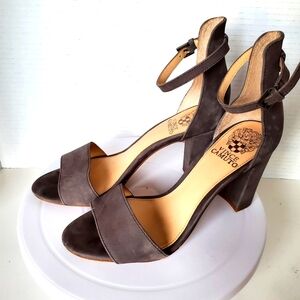 Vince Camuto Corlina Taupe Suede Block Heel Sandals size 7 or 37